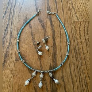 Beaded necklace and earrings